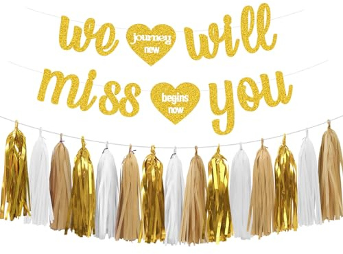 Aonor Partydekorationen für den Ruhestand - We Will Miss You Banner und Papierquaste Girlande für Weggehen Party Dekorationen Abschied Ruhestand Dekorationen