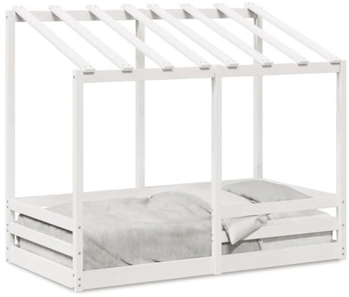 CIADAZ Kinderbett mit Dach Weiß 70x140 cm Massivholz Kiefer, Bett, Jugendbett, Schlafzimmer Bett, Bed Frame - 847016