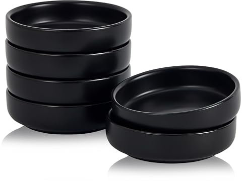 Swuut Ceramic Soy Sauce Dish,9cm Dipping Bowls Side Dishes Set of 6, Small Appetizer Pinch Dip Bowl for Condiments, Sushi, Ketchup, BBQ (Black)