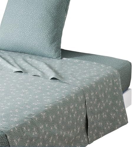 Drap Plat imprimé en Lyocell, Alix, 240 x 300 cm, Origin, Vert Sauge