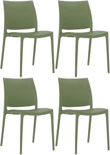 CLP 4er Set Stühle Maya I Wetterbeständige Stapelstühle bis zu 130 kg belastbar, Farbe:Oliv