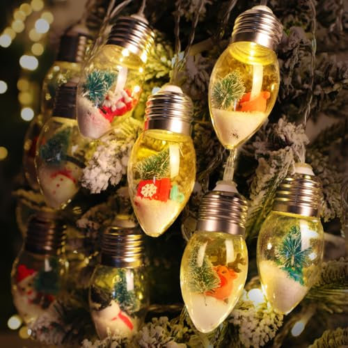 Opard 2M Christmas String Lights, 10 LEDs Globe Bulbs with Tree & Snow & Cute Ornaments, Battery Operated with Timer & 8 Lighting Modes, Christmas Decorations for Home Tree Indoor Xmas