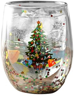 Weihnachten Becher, Kaffee Teegläser, Doppelwandige Lsolierglas Süße Tassen, 400ml Verbrühungsschutz Weihnachtsmilch Trinkbecher,Verbrühungsschutzglas (B)