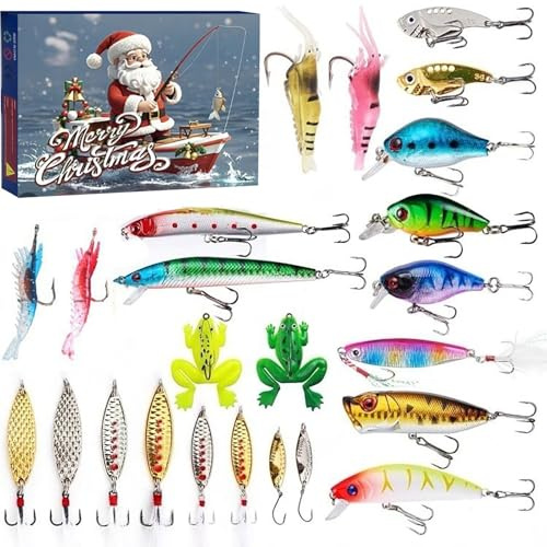 Fishing Advent Calendar 2025, Unique Advent Calendar 2025 Men, 24 Days Christmas Advent Calendar 2025, Christmas Countdown Xmas Surprise Gift for Dads and Fishing Lovers (Blue)