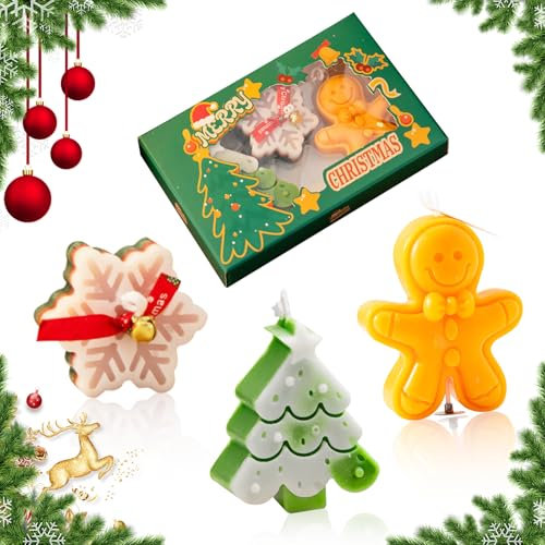 Velas de Navidad Hechas a Mano, Creativas velas aromáticas de Navidad, Velas de Navidad, Copo de Nieve Navideño, Velas Decorativas Árbol de Navidad para Vacaciones, Decoración de Dormitorio (3 Piezas)