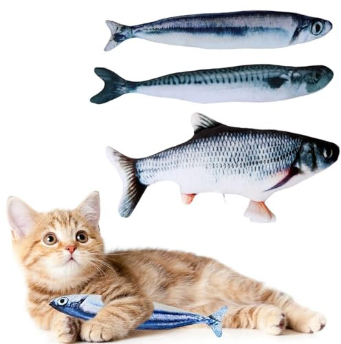 Lot de 3 jouets interactifs en forme de poisson à herbe à chat en peluche pour chats d'intérieur – Coussin de nettoyage résistant aux morsures pour chaton