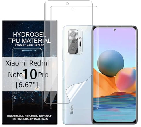 Glcrrpu 2 protectores de pantalla para Xiaomi Redmi Note 10 Pro [6,67 pulgadas], hidrogel protector de pantalla flexible suave transparente TPU HD