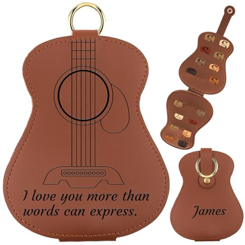 Ruilidesg Personalisierte Gitarren-Pick-Halter, Aufbewahrungstasche mit 18 Slots-Vintage Leder Sherum Strum Box für Gitarren-Picks