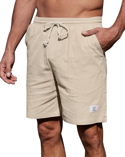 YAOHUOLE Short Lin Homme Shorts Et Bermudas Homme Bermuda en Lin Homme Été Bermuda Chino Homme Kaki M