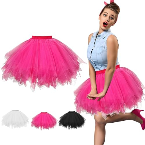 Glirop Women's Tulle Tutu Skirts for Teen Adult, 80S 90S Elastic Classic 16 Layered Ballet Skirt Fancy Dress for Ballet Prom Party Costume Masquerade Halloween Party (Rose Red)