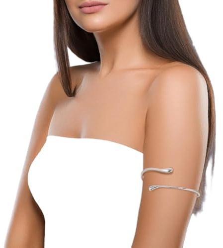 CABODYALS Bracelet de Bras Supérieur Argent Réglables Ouverture Brassard Bracelets Manchette Métal Fin Lisse Spirale Rétro Minimaliste Chic Bohème pour Femme Bijoux Mariage Été Cadeau Accessoires