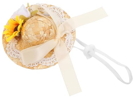 OSALADI Kappe Für Puppen Gewebter Hut Dekorativ DIY-Requisite Sommerschutz Durchmesser Mit Schleife Und Kunstblumen Bastelbar Foto-tauglich Miniaturiert