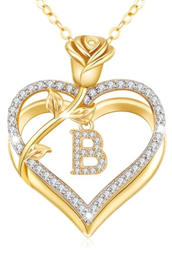 llyish Halskette Damen Gold A-Z Buchstaben Kette Herzkette Schmuck Damen | Personalisiert Buchstabenkette Geburtstags Geschenke für Frauen Frau Freundin Mama Valentinstag Muttertag Weihnachten