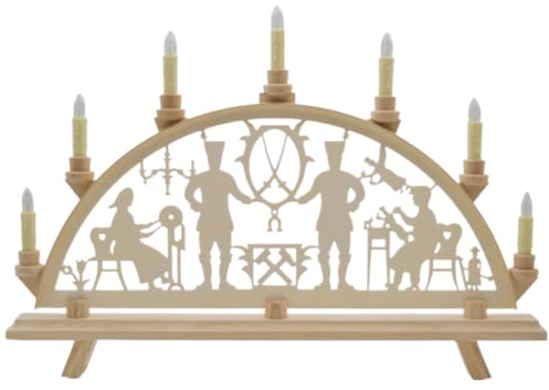 Erzwelt - Lichterbogen DBR55 – Motiv Erzgebirge | 55 x 37 x 5 cm – Schwibbogen aus Holz – Leuchtbogen mit 7 Kerzen – Original Erzgebirge Fensterbogen – Weihnachtsdeko