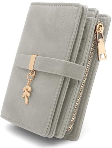 GOUNNU Geldbörse Damen Klein Portemonnaie Damen PU Leder Portmonee mit RFID Blockierung Kleines Geldbeutel und Reißverschluss Münzfach Druckknopf und 17 Kartenfächer Kurzformat Portmonee(Grau)