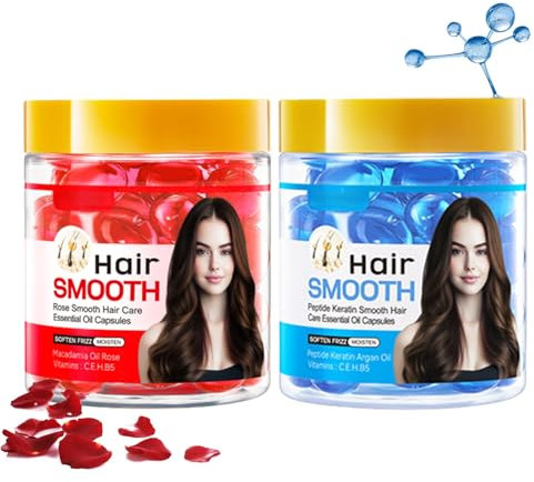 2PCS Hair Treatment Serum 60 Capsules Hair Vitamins for Hair Loss, Hairs Oil for Dry Damaged Frizzy Hairs, No Rinse with Peptide Keratin and Rose Leave in Conditioner for Women & Men