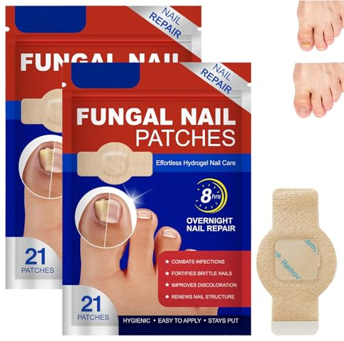 Lot de 2 patchs à ongles fongiques pour champignon des ongles des pieds – 21 bandes de réparation des ongles extra résistantes avec extraits naturels de plantes, traitement nocturne de 8 heures