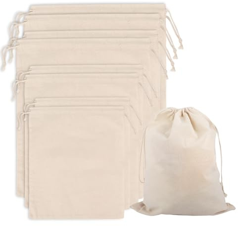 Klmnop Reusable Cotton Produce Bags, Organic Cotton Vegetable Bags Washable, Muslin Storage Bags with Drawstrings for Snacks, Clothes Storage and Shopping - Set of 8(2XL, 2L, 2M, 2S)