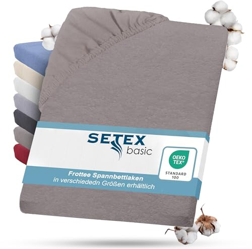 Setex - Frottier Bettlaken mit Gummizug kuschelig weich - Frottier Spannbettlaken aus 80% Baumwolle, 20% Polyester mit rundum Spanngummi - Bettwäsche ganzjährig - Betttuch 180x200 cm Taupe