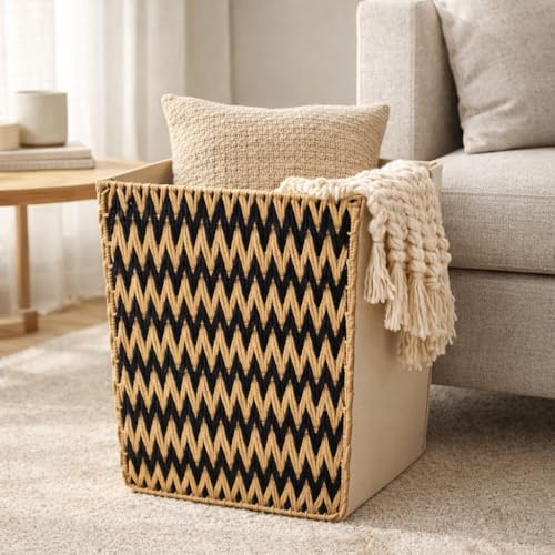 Urban Nest Cesto Portaoggetti Intrecciato Grande, Cesto Portabiancheria con Manici, 75L Cesto Pieghevole per Coperte, Giocattoli e Vestiti, Design Neutro per la Casa (45 × 35 × 52 cm)