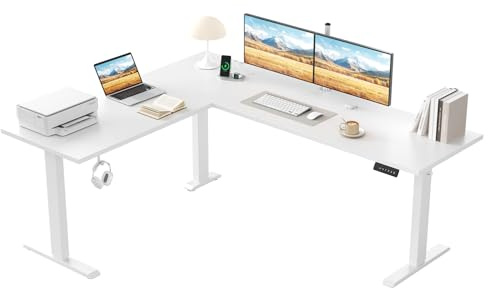 Klicelor Eckschreibtisch höhenverstellbar elektrisch 190 x 155 cm | L-förmiger Schreibtisch mit 3 Speicherplätzen, 80 kg Belastbarkeit, Computertisch für Homeoffice, Weiß