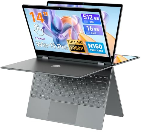 BMAX Ordinateur Portable 2 en 1 Intel N150 (surpasse N100/R3 3200U) Écran Tactile PC Portable 14 16Go RAM 512Go SSD Clavier Rétroéclairé Win11 Laptop BT5.0, Type C, USB 3.2 Film du Clavier Français