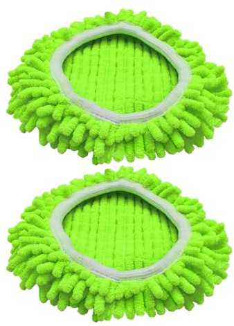 Têtes de rechange pour vadrouille verte - 2 recharges réutilisables en microfibre chenille | Coussinets pour la tête du triangle lavables serpillères rotatives, outils absorbants nettoyage