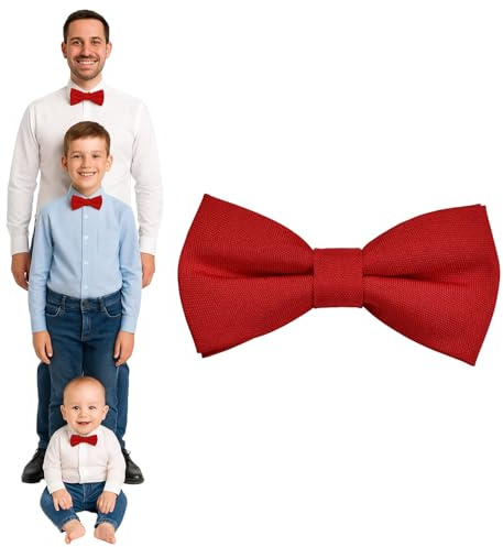 DonDon Papillon uomo bambino o neonato Rosso scuro opaco, preannodato e regolabile in lunghezza in gabardine di cotone - accessorio elegante per matrimoni, comunioni e cerimonie