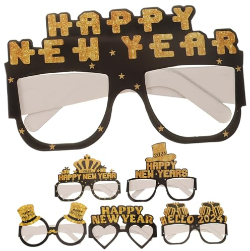 LOLIPPYY 6 Stück Teiliges Neujahrs-papierbrillen Lustige Partybrillen für Silvester Feier Fotorequisite für Festliche Stimmung Leicht zu Tragen für Neujahrs Heimpartys
