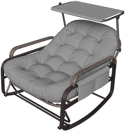 ADFUNIT Sedia a dondolo da giardino in rattan, schienale regolabile, tettuccio parasole regolabile, poggiapiedi pieghevole e cuscino imbottito, poltrona relax per esterni/terrazze/veranda, grigio
