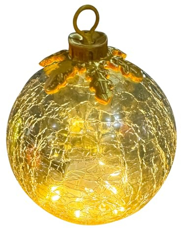 Vartegas LED Glaskugel Silber zum Hängen Warm Weiß Beleuchtet Batterie Betrieben Weihnachtskugel Deko Kugel Hängekugel Glas Kugel Dekoleuchte für Weihnachten Advent Winter Fensterdeko (A)
