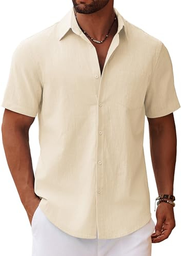 COOFANDY Hemd Herren Kurzarm Leicht Sommerhemd Herrenhemd Kurzarm S-4XL | 100% Baumwolle, Leinenstruktur-Optik, Kurzarmhemd, Strandhemd, Urlaubshemd, Casual, mit Brusttasche