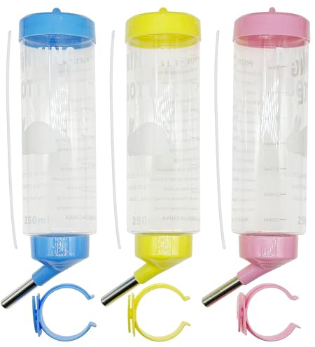 Allazone Lot de 3 Breuvoir pour Les Rongeurs, Distributeur d'eau Suspendu Anti Gouttes pour Hamster, Chinchilla, Hérisson, Furet, Petits Animaux, 250ml