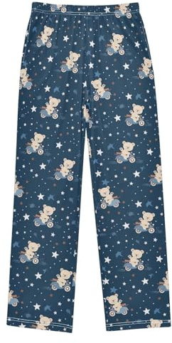 KICPOAY Boys' Pants Bears Motor Bike Stars Blue Long Bottoms Jogger Pants Elastic Waist Trousers with Pockets S-XL