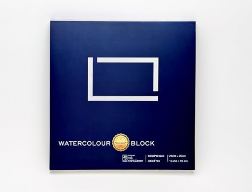 Mypaperworld Quadratische Aquarell Block Aquarellpapier 300 g 100% Baumwolle, 26X26 cm, 20 Seiten, Kaltgepresst