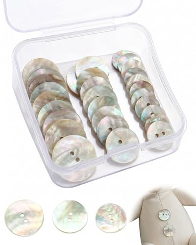 UEAVOID Boutons Nacre Naturelle 30 Pièces, 3 Tailles (10, 12.5, 15mm) avec Boîte. Accessoires de Couture & Mercerie Premium pour Vêtements, Chemises, DIY & Réparations.