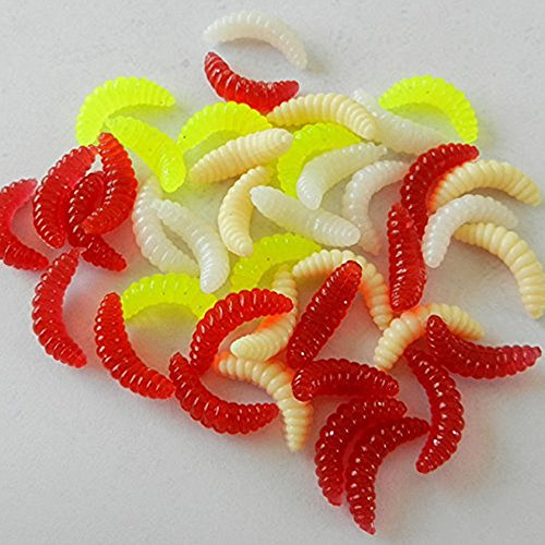 DWR Fishing Baits, 40 PCS PVC Night Glow Soft Artificial Fixed Color Maggot Grub Worms Lures 20mm