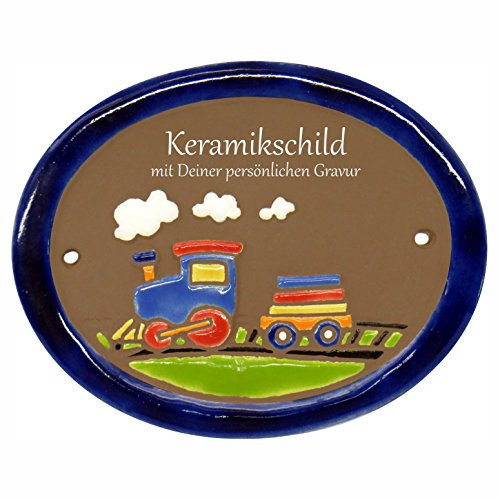 Handarbeit aus Schleswig-Holstein Keramikschild 11,5 x 9,5 cm Motiv Dampflok (braun)