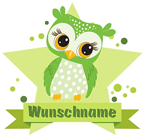 Samunshi® Grüne Eule Aufkleber mit Namen Autoaufkleber Namensaufkleber Kinder - 10x8,8cm mehrfarbig