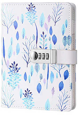 Creative PU Leather Password Notebook, A5 Wire Binding Fashion Daily Notebook, Secret Lined Sketchbook Organizer with Combination Lock Pen Holder and Card Slots, 150x215mm