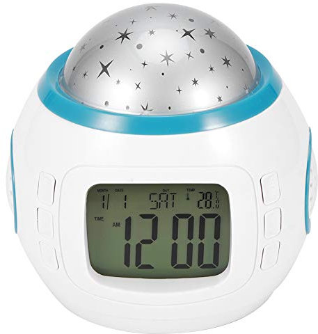 Haofy Proyección Despertador, Proyector de Estrellas Luz Nocturna LED Música Despertador Calendario Multifunción Temperatura Pantalla Luz Nocturna Regalo para niños