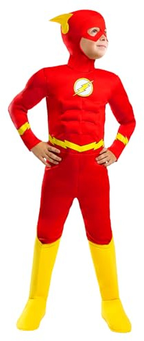 Funidelia Costume Ufficiale di Flash Deluxe per bambino, Include tuta, guanti, cappuccio con ali e copristivali, Supereroi, DC Comics - Tenuta per bambini per Carnevale e Halloween - Taglia 5-6 anni