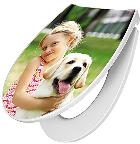 banjado Premium Toilettendeckel mit Absenkautomatik 45x38,4cm / WC Brille Soft Close/hygienischer Toilettendeckel/Klodeckel Duroplast mit Edelstahl Scharnier/Motiv Wunschmotiv