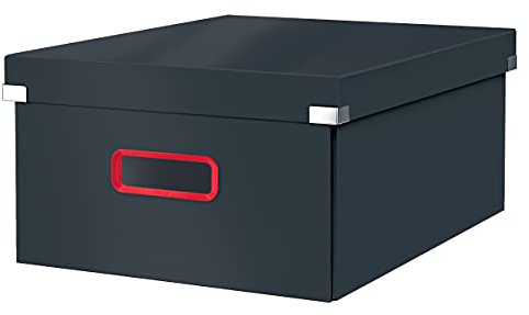 Leitz Click & Store Große Aufbewahrungsbox, Faltbare A3-Aktenbox mit Deckel, Stabiler Premium-Kartonbehälter für die Ablage von Unterlagen, Zuhause/Büro, Cosy Serie, Samtgrau, 53490089