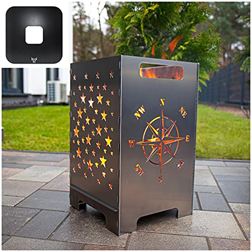 tuning-art FK04 Feuertonne Grill-Set | Feuerkorb Steckbar + Feuerplatte | Grillplatte, Größe:Windrose + Grillplatte