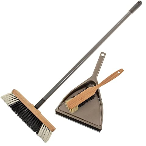 SIDCO Kehrset 4tlg. Zimmerbesen Holz + Kehrgarnitur Kehrblech Metall Handfeger Besen