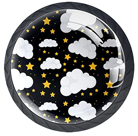 Nettes Stern-Wolken-Muster 4 Stück Schrankknöpfe Runde Möbelknöpfe Schubladengriffe 1,37 Zoll