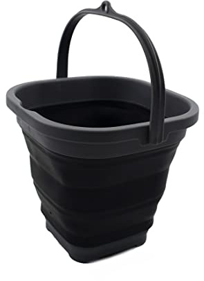 'SAMMART 2,6 l Super Mini Quadratischer Faltbarer Kunststoffeimer – Faltbare quadratische Wanne – Tragbarer Angelwassereimer – Platzsparender Outdoor-Wassertopf (Grau/Schwarz)