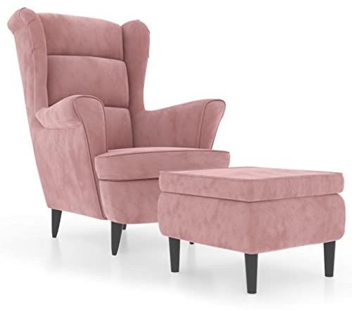 vidaXL Ohrensessel mit Hocker Rosa Samt