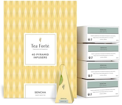 Tea Forte Sencha | Grön Te Bio Event Box storpack | 40 handgjorda pyramidteinfusioner |
